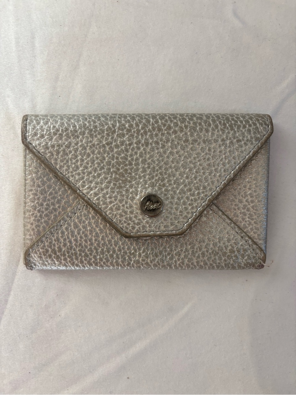 Abas silver pebbled leather envelope card case